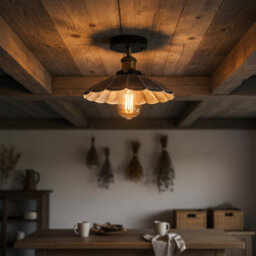 Industrial- Flush Light Fitting Metal 22Cm Lampshade E27 Ceiling Lighting Fixture For Indoor Kitchen Dining Room - thumbnail 5