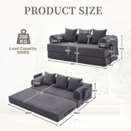 Abrihome Foldable Compressible Sofa With Sturdy Metal Frame, Perfect For Small Spaces - Modern Fabric & Metal, Dark Grey - thumbnail 8