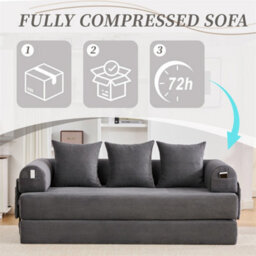 Abrihome Foldable Compressible Sofa With Sturdy Metal Frame, Perfect For Small Spaces - Modern Fabric & Metal, Dark Grey - thumbnail 4