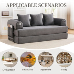 Abrihome Foldable Compressible Sofa With Sturdy Metal Frame, Perfect For Small Spaces - Modern Fabric & Metal, Dark Grey - thumbnail 6