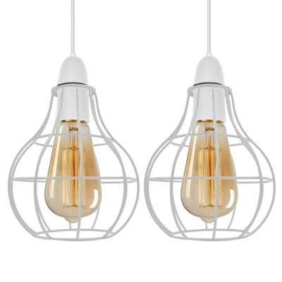 2 Pack Of White Modern Easy Fit Metal Wire Cage Pendant Lighting Ceiling Light Shade Indoor Pendant Light Shade Lamp Shade(2 Pack) - image 1