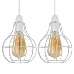 2 Pack Of White Modern Easy Fit Metal Wire Cage Pendant Lighting Ceiling Light Shade Indoor Pendant Light Shade Lamp Shade(2 Pack) - thumbnail 1