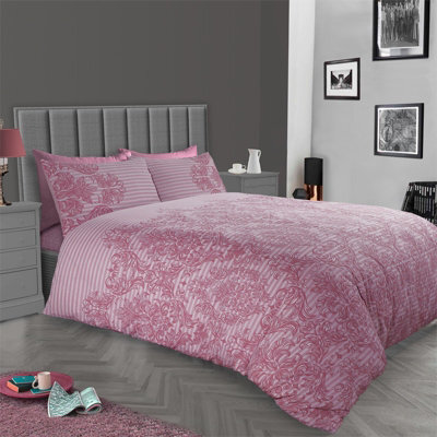 Gc Gaveno Cavailia Royal Damask Duvet Cover Bedding Set Blush Pink Super King 3Pc With Reversible Damask Printed Quilt Cover - image 1