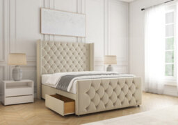 "Bsspoke Divan Bed Set Cream Plush Velvet With 54"" Headboard & 20"" Footboard 2 Drawers Footend & No Mattress In 4Ft 4Ft6 5Ft 6Ft" - thumbnail 1