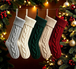 Amorly 5Pcs Cable Knitted Christmas Stockings, Hanging Christmas Stockings For Fireplace, Holiday Party Family Home Decor - thumbnail 4
