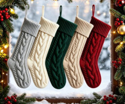 Amorly 5Pcs Cable Knitted Christmas Stockings, Hanging Christmas Stockings For Fireplace, Holiday Party Family Home Decor - thumbnail 6