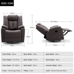 More4Homes Afton Fabric Recliner Rocking Swivel Gaming Cinema Lounge Sofa Chair Brown - thumbnail 9