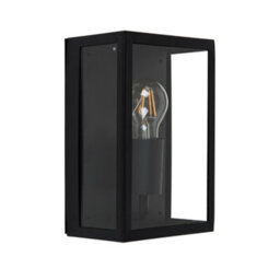 Valuelights Tideswell Ip44 Rated Black & Glass Rectangular Outdoor Security Wall Light Lantern With Led Bulb