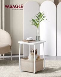 LEDREM Side Table, End Table With Fabric Basket, Modern Nightstand, Square Bedside Table, For Living Room, Bedroom - thumbnail 4