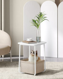 LEDREM Side Table, End Table With Fabric Basket, Modern Nightstand, Square Bedside Table, For Living Room, Bedroom - thumbnail 1