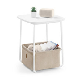 LEDREM Side Table, End Table With Fabric Basket, Modern Nightstand, Square Bedside Table, For Living Room, Bedroom - thumbnail 3
