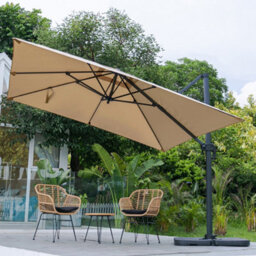Living And Home 3M Large Square Canopy Rotatable Tilting Garden Rome Umbrella Cantilever Parasol With Square Fillable Base, Taupe - thumbnail 1