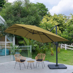 Living And Home 3M Large Square Canopy Rotatable Tilting Garden Rome Umbrella Cantilever Parasol With Square Fillable Base, Taupe - thumbnail 2