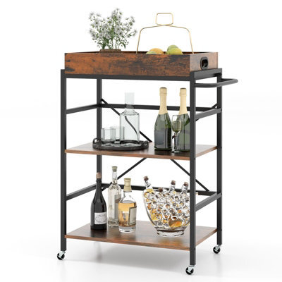 Gainoom Kitchen 3-Tier Bar Cart Industrial Serving Cart W/detachable Tray - image 1