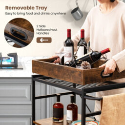 Gainoom Kitchen 3-Tier Bar Cart Industrial Serving Cart W/detachable Tray - thumbnail 8