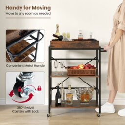 Gainoom Kitchen 3-Tier Bar Cart Industrial Serving Cart W/detachable Tray - thumbnail 9