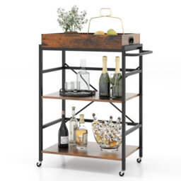 Gainoom Kitchen 3-Tier Bar Cart Industrial Serving Cart W/detachable Tray