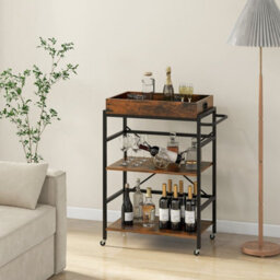 Gainoom Kitchen 3-Tier Bar Cart Industrial Serving Cart W/detachable Tray - thumbnail 4