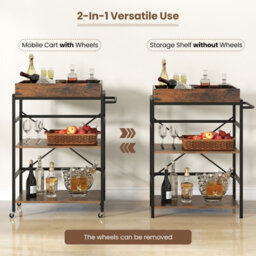 Gainoom Kitchen 3-Tier Bar Cart Industrial Serving Cart W/detachable Tray - thumbnail 5