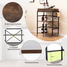 Gainoom Kitchen 3-Tier Bar Cart Industrial Serving Cart W/detachable Tray - thumbnail 6