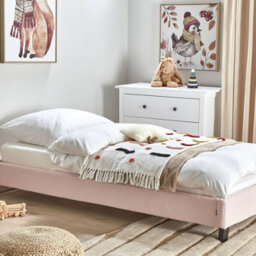 Wyld and Coco Luxenest Eu 3Ft Light Pink Boucle Slatted Bed Frame Without Headboard - Single, Plywood Slatted Support, 7Kg - thumbnail 2