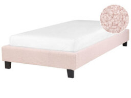 Wyld and Coco Luxenest Eu 3Ft Light Pink Boucle Slatted Bed Frame Without Headboard - Single, Plywood Slatted Support, 7Kg - thumbnail 3