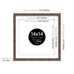 "14X14"" Walnut Picture Frame - 14X14"" Square Frame With 13X13"" Mount For 14X14""/13X13"" Pictures Moderrn Style Thin Edge, 1 Pack" - thumbnail 2