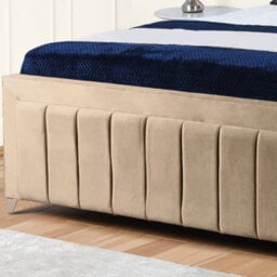 UKBEDFURNITURE Sierra Beige Plush Valvet Upholstered Bed Frame Only - Slatted Base - 48 Inch Headboard - thumbnail 3