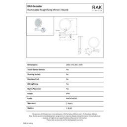 RAK Ceramics Rak Demeter Chrome Round Led Illuminated Magnifying Extending Bathroom Mirror Ip44 - thumbnail 2