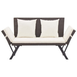 Berkfield Durable Garden Bench With Cushions Brown 176 Cm Poly Rattan - thumbnail 1