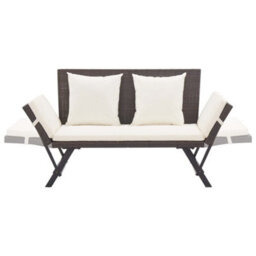 Berkfield Durable Garden Bench With Cushions Brown 176 Cm Poly Rattan - thumbnail 5