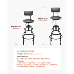 Vevor Shop Stool With Backrest, Pneumatic Garage Seat/work Stool With 300 Lbs Capacity, Adjustable Height Seat, Black - thumbnail 7