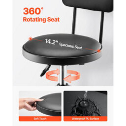 Vevor Shop Stool With Backrest, Pneumatic Garage Seat/work Stool With 300 Lbs Capacity, Adjustable Height Seat, Black - thumbnail 5