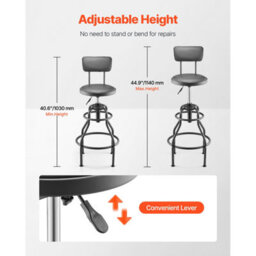 Vevor Shop Stool With Backrest, Pneumatic Garage Seat/work Stool With 300 Lbs Capacity, Adjustable Height Seat, Black - thumbnail 2