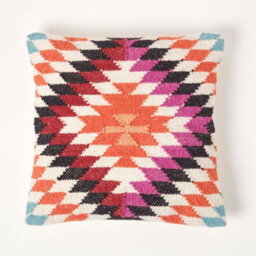 Homescapes Manila Handwoven Orange And Pink Kilim Cushion With Feather Filling