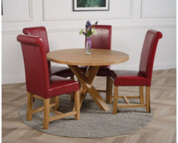 That's Furniture Oregon Round Oak Dining Table And 4 Chairs Dining Set With Washington Burgundy Leather Chairs - thumbnail 2