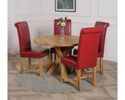That's Furniture Oregon Round Oak Dining Table And 4 Chairs Dining Set With Washington Burgundy Leather Chairs - thumbnail 3