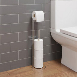 Affine Bathroom Wc Round Floor Standing Chrome Toilet Roll Holder Modern Storage Tidy - thumbnail 1