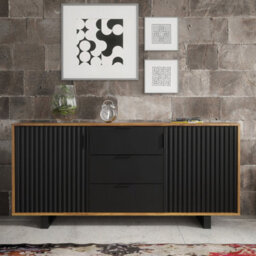 Blackridge Sideboard 140Cm Oak & Black Fluted - Creative Furniture