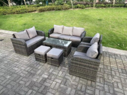 Fimous 9 Seater Dark Grey Pe Rattan Garden Furniture Set Reclining Chair Love Seat 3 Seater Sofa Set Coffee Table - thumbnail 2