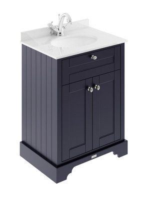 Hudson Reed Floor Standing Two Door Traditional Vanity Unit With 1 Tap Hole White Marble Top & Basin In Twilight Blue, 620 X 470mm - image 1
