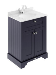 Hudson Reed Floor Standing Two Door Traditional Vanity Unit With 1 Tap Hole White Marble Top & Basin In Twilight Blue, 620 X 470mm