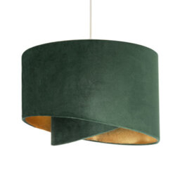 Happy Homewares Forest Green Velvet Fabric Pendant Shade With Gold Faux Leather Lining