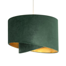 Happy Homewares Forest Green Velvet Fabric Pendant Shade With Gold Faux Leather Lining - thumbnail 2