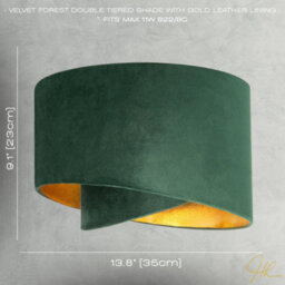 Happy Homewares Forest Green Velvet Fabric Pendant Shade With Gold Faux Leather Lining - thumbnail 7