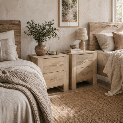 Wyld Haus Colu Set Of 2 Brown Wooden Bedside Tables With 2 Drawers Each, Melamine Finish, 48 X 39 X 54 Cm - image 1