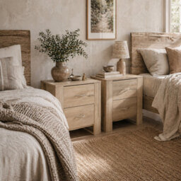 Wyld Haus Colu Set Of 2 Brown Wooden Bedside Tables With 2 Drawers Each, Melamine Finish, 48 X 39 X 54 Cm - thumbnail 1