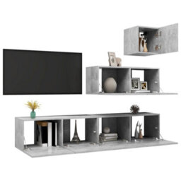 Berkfield 4 Piece Tv Cabinet Set Concrete Grey Engineered Wood - thumbnail 3