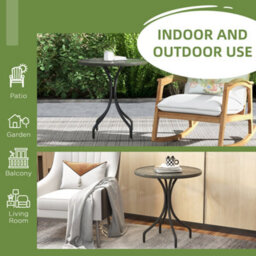 Outsunny Round Garden Table Outdoor Side Table With Steel Frame Grey - thumbnail 6