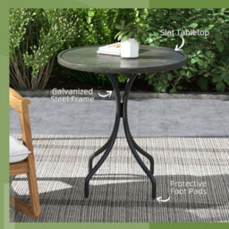 Outsunny Round Garden Table Outdoor Side Table With Steel Frame Grey - thumbnail 5